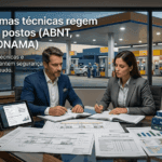 Quais normas técnicas regem laudos de postos (ABNT, CONAMA)