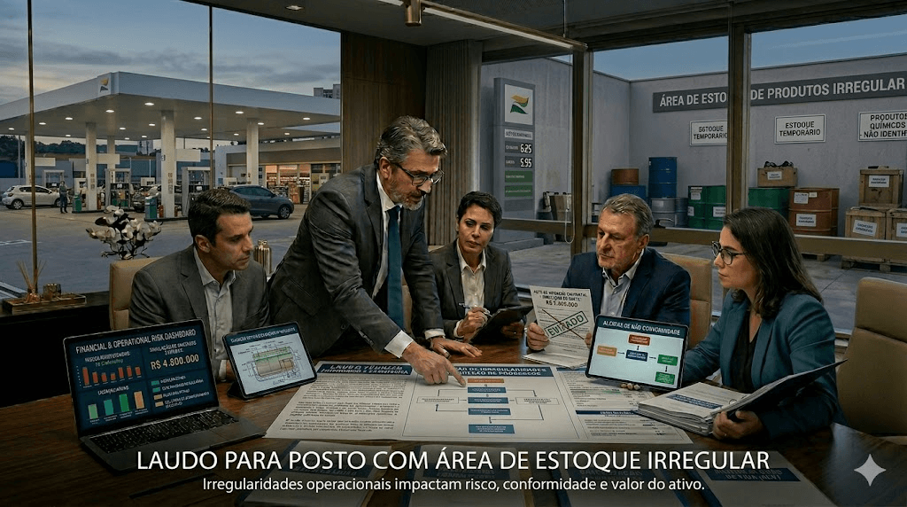 Laudo para Posto com Área de Estoque Irregular: Como Avaliar, Regularizar e Precificar um Ativo com Pendência de Armazenagem